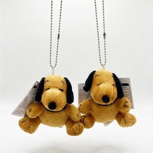Set Of 2 Mini Peanuts Snoopy Plush Keychain Toy Brown 3-inch NEW!